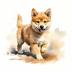Shiba Inu-clipart, puppyhondafbeeldingen, 10 aquarel-illustraties, afdrukbare JPG's, Instant Download, Commercieel gebruik, Papercraft