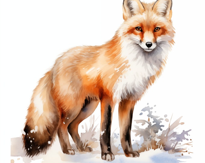 Red Fox Clipart, Fox in Winter Images, 10 Watercolor Clip Art, Printable JPGs, Instant Download, Commercial Use, Paper craft