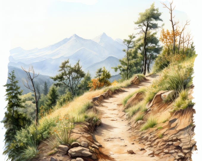 Mountain Path Clipart, Mountain Landscape Images, 10 Watercolor Clip Art, Printable JPGs, Instant Download, Commercial Use, Paper craft