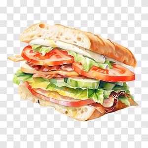 10 Sándwiches PNG, Sándwich Sabroso Clipart, Acuarela Clip Art, Descarga Instantánea, Uso Comercial, Manualidades de Papel