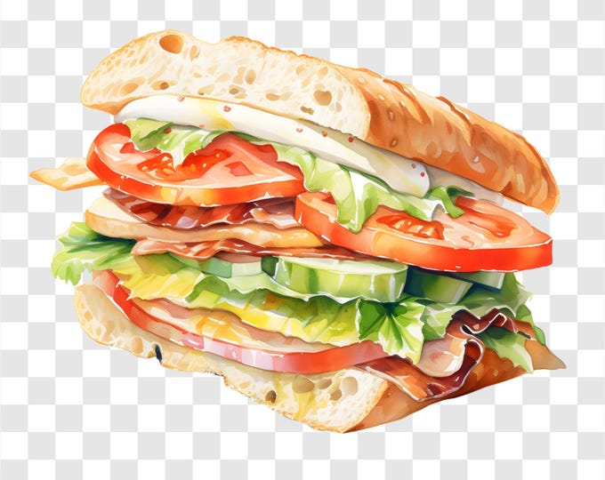 10 PNG Sandwich, Tasty Sandwich Clipart, Watercolor Clip Art, Instant Download, Commercial Use, Paper craft