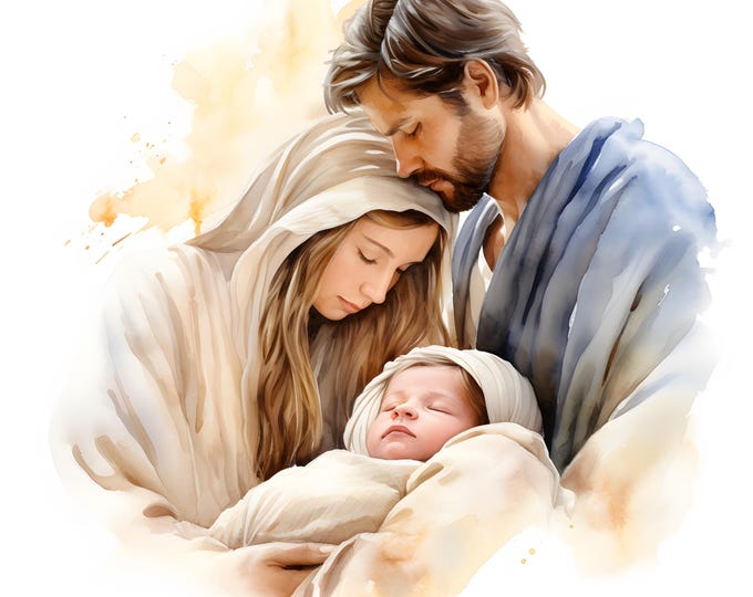Baby Jesus Clipart, Jesus With Mary And Joseph Images, 10 Watercolor Clip Art, Printable JPGs, Instant Download, Commercial Use, Paper craft