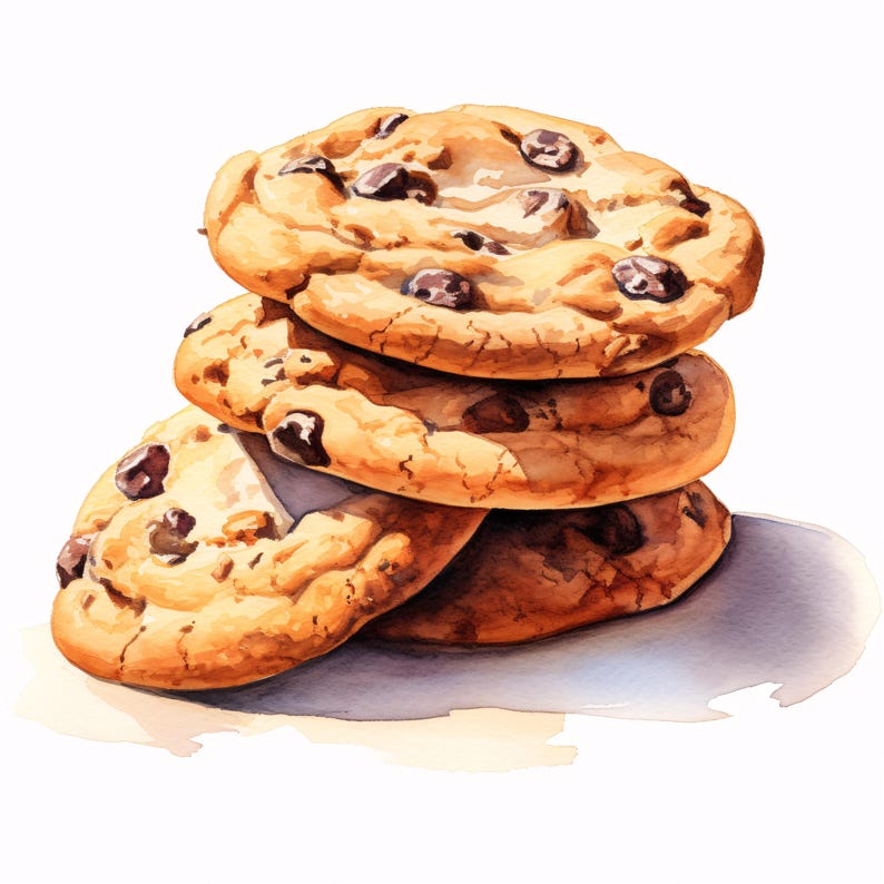 Watercolor Chocolate Chip Cookie Clipart: 10 Printable Jpgs (commercial ...