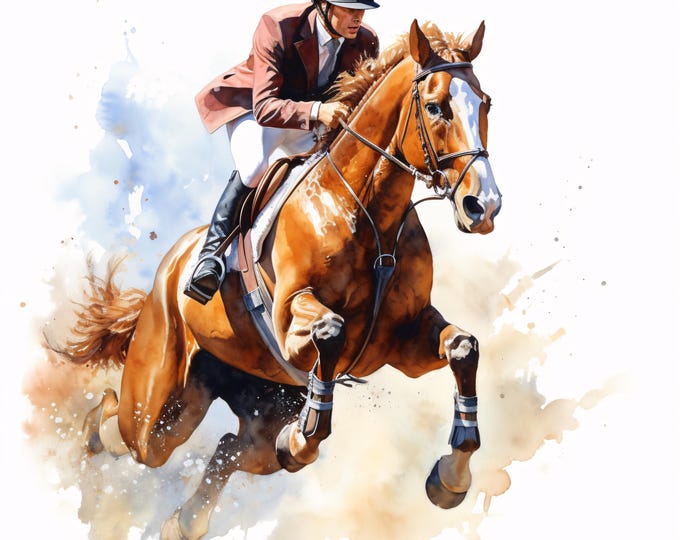 Horse Jumping Clipart, Equestrian Images, 10 Watercolor Clip Art, Printable JPGs, Instant Download, Commercial Use, Paper craft