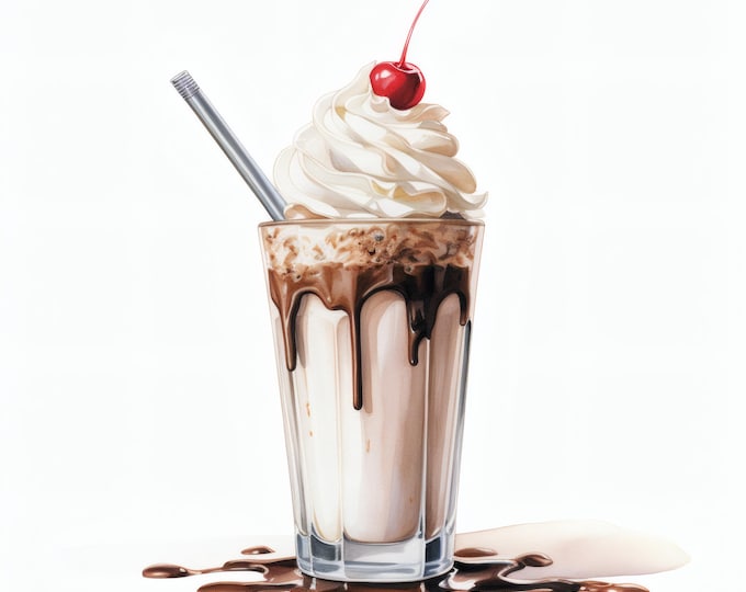 Milkshake Clipart, Dessert Drink Images, 10 Watercolor Clip Art, Printable JPGs, Instant Download, Commercial Use, Paper craft