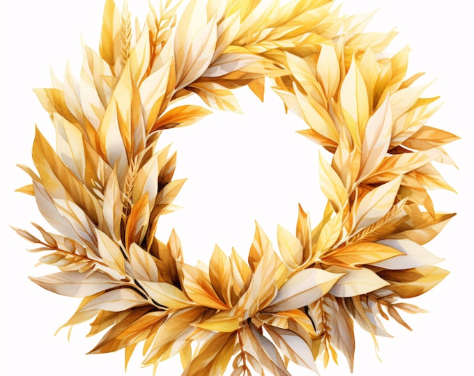 Golden Christmas Wreath Clipart, Holiday Decor Images, 10 Watercolor Clip Art, Printable JPGs, Instant Download, Commercial Use, Paper craft