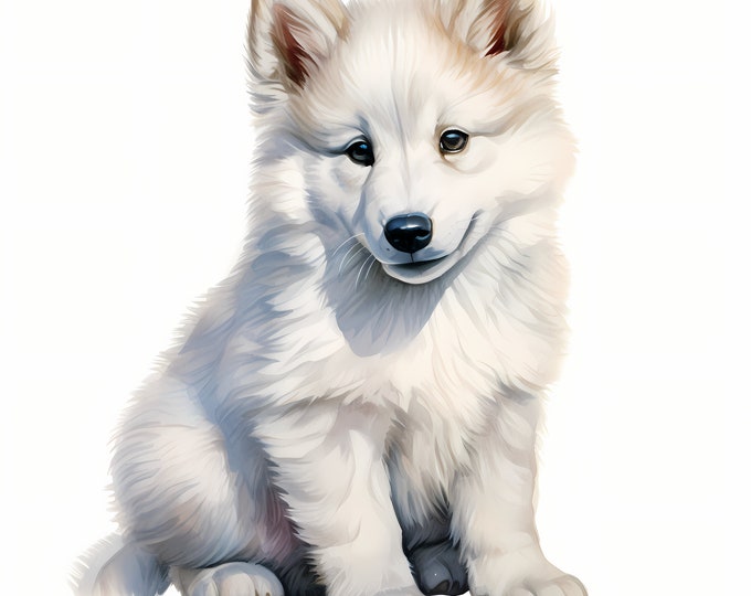 Canadian Eskimo Dog Clipart, Dog Puppy Images, 10 Watercolor Clip Art, Printable JPGs, Instant Download, Commercial Use, Paper craft