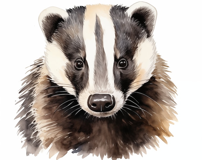 Badger Clipart, Wild Badger Images, 10 Watercolor Clip Art, Printable JPGs, Instant Download, Commercial Use, Paper craft