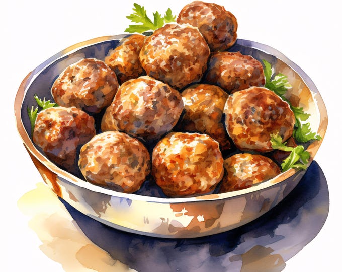 Meatballs Clipart, Food Cooking Images, 10 Watercolor Clip Art, Printable JPGs, Instant Download, Commercial Use, Paper Craft