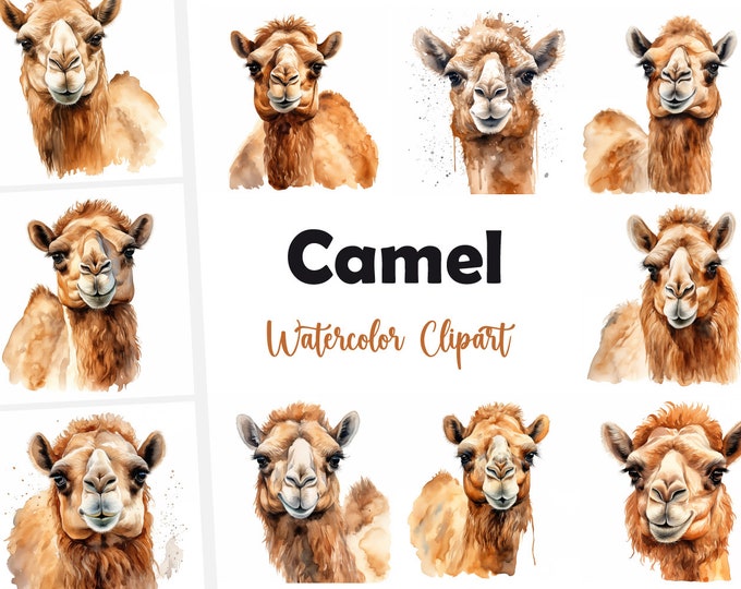 Camel Clipart, Camel In Desert Images, 10 Watercolor Clip Art, Printable JPGs, Instant Download, Commercial Use, Paper craft