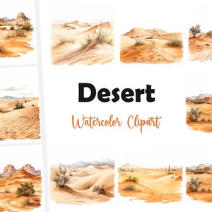 Zandwoestijn clipart, woestijnlandschap beelden, 10 aquarel illustraties, afdrukbare JPG's, Instant Download, Commercieel gebruik, Papercraft