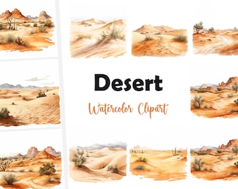 Sand Desert Clipart, Desert Landscape Images, 10 Watercolor Clip Art, Printable JPGs, Instant Download, Commercial Use, Paper craft