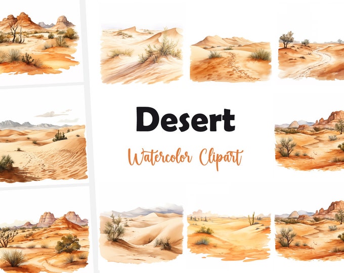 Sand Desert Clipart, Desert Landscape Images, 10 Watercolor Clip Art, Printable JPGs, Instant Download, Commercial Use, Paper craft