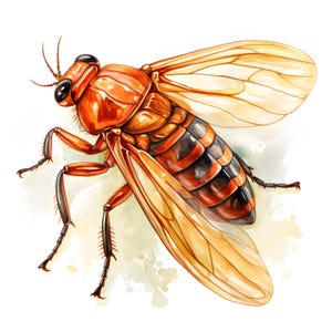 Watercolor Cicada Clipart: Vivid Insect Images (JPG Digital Download)
