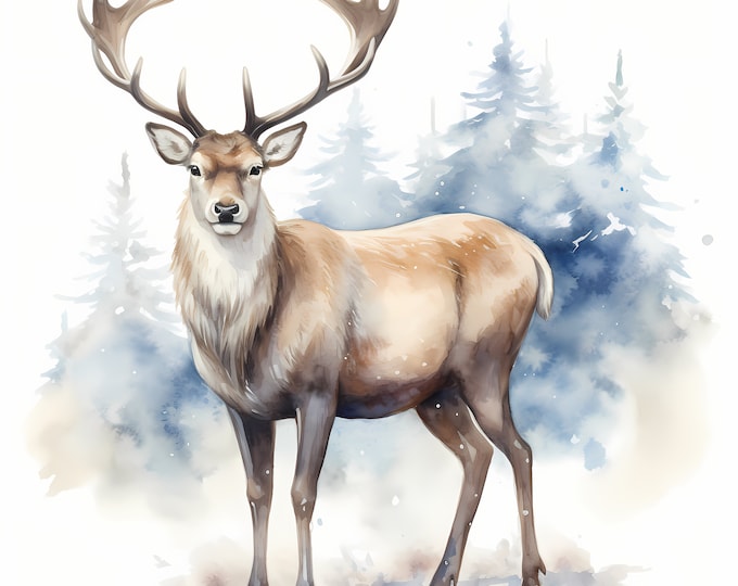 Royal Reindeer Clipart, Christmas Deer Images, 10 Watercolor Clip Art, Printable JPGs, Instant Download, Commercial Use, Paper craft