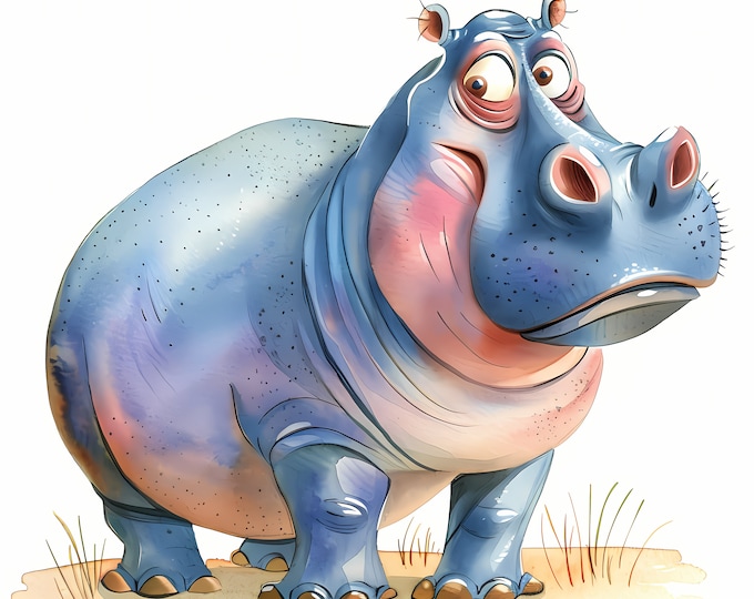 Hippopotamus Clipart, Cartoon Hippo Images, 10 Watercolor Clip Art, Printable JPGs, Instant Download, Commercial Use, Paper craft
