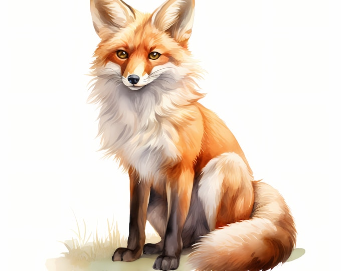 Fox Clipart, Whimsical Fox Images, 10 Watercolor Clip Art, Printable JPGs, Instant Download, Commercial Use, Paper craft