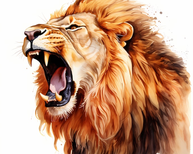 Lion Clipart, Lion Roaring Images, 10 Watercolor Clip Art, Printable JPGs, Instant Download, Commercial Use, Paper craft