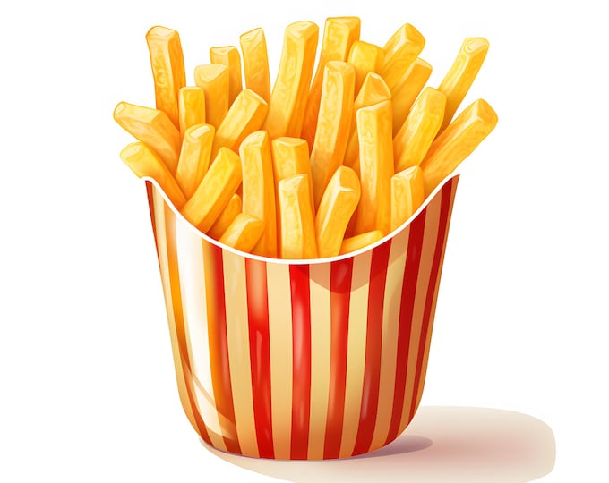 French Fries Clipart, Fast Food Images, 10 Watercolor Clip Art, Printable JPGs, Instant Download, Commercial Use, Paper craft