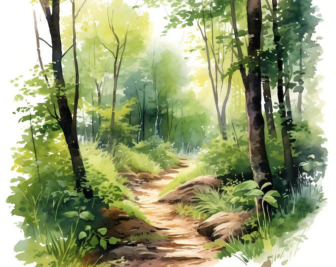 Forest Trail Clipart, Hiking Trail Images, 10 Watercolor Clip Art, Printable JPGs, Instant Download, Commercial Use, Paper craft