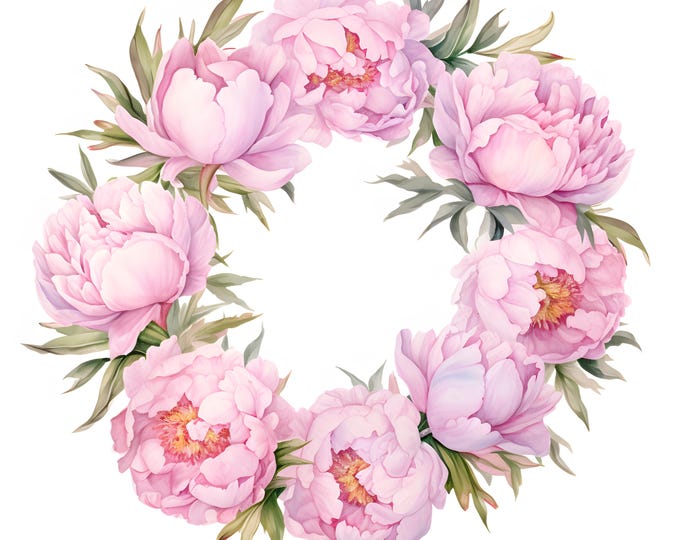 Peony Wreath Clipart, Pastel Peonies Images, 10 Watercolor Clip Art, Printable JPGs, Instant Download, Commercial Use, Paper craft