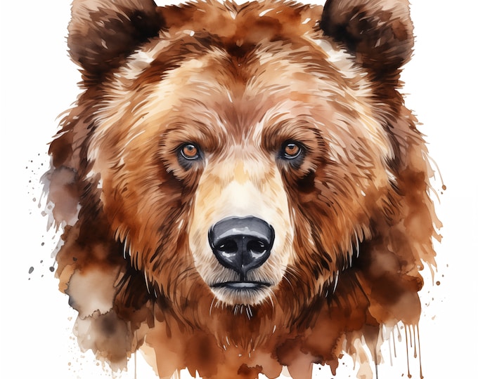 Bear Clipart, Brown Bear Images, 10 Watercolor Clip Art, Printable JPGs, Instant Download, Commercial Use, Paper craft