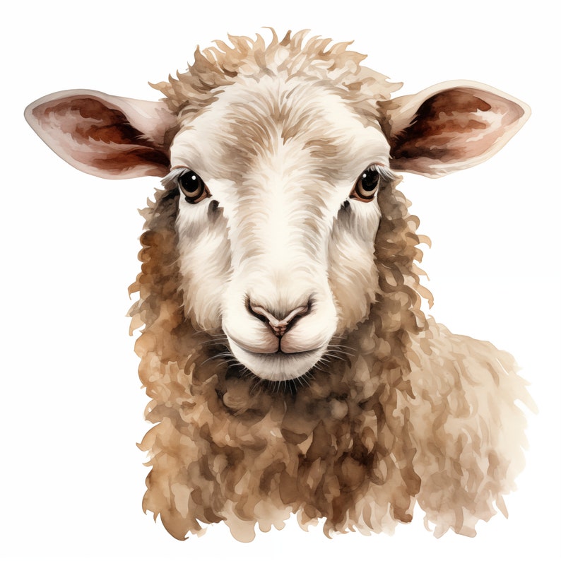 Op de afbeelding: Een close-up portret van een wit schaap met bruine vacht. Het schaap heeft een pluche vacht en kijkt recht in de camera.