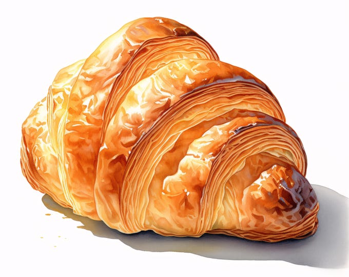 Watercolor Croissant Clipart: French Pastry Images (JPG Instant Download, Commercial Use)