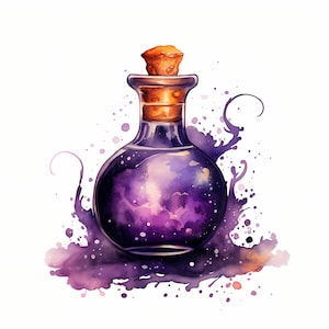 Clipart de bouteille d'Halloween, images de potion de la mort, 10 images clipart aquarelle, fichiers JPG imprimables, téléchargement immédiat, usage commercial, créations en papier