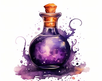Halloween Bottle Clipart, Death Potion Images, 10 Watercolor Clip Art, Printable JPGs, Instant Download, Commercial Use, Paper craft