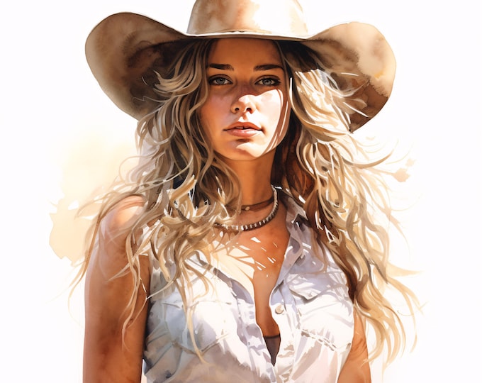 Watercolor Cowgirl Clipart: Western Girl Art, Commercial Use (JPGs, Instant Download)