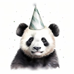 Clipart de panda, images de panda avec chapeau de fête, 10 images clipart aquarelle, fichiers JPG imprimables, téléchargement immédiat, usage commercial, créations en papier