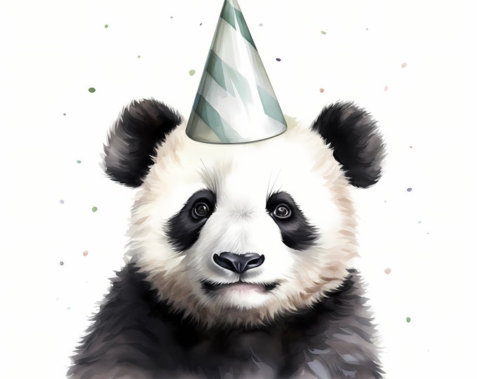 Panda Clipart, Panda with Party Hat Images, 10 Watercolor Clip Art, Printable JPGs, Instant Download, Commercial Use, Paper craft