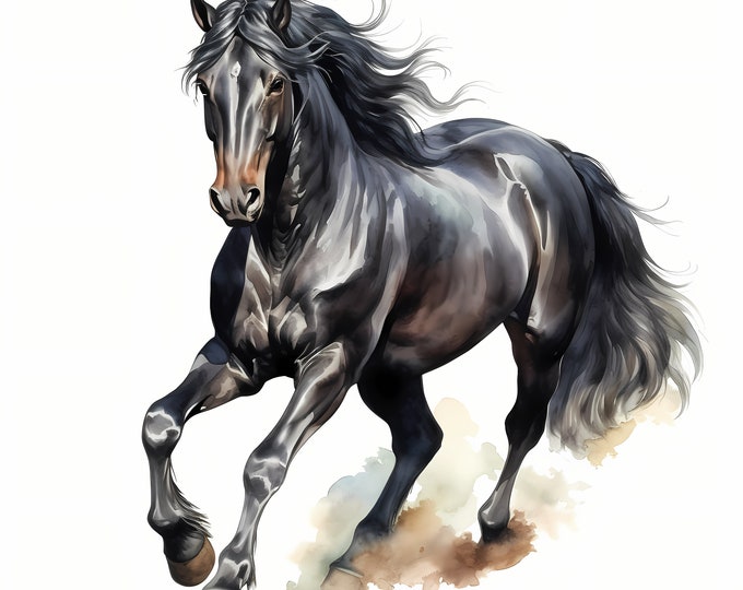 Black Horse Clipart, Black Stallion Images, 10 Watercolor Clip Art, Printable JPGs, Instant Download, Commercial Use, Paper craft