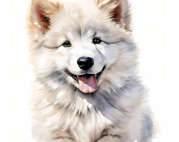 Canadian Eskimo Dog Clipart, Puppy Dog Images, 10 Watercolor Clip Art, Printable JPGs, Instant Download, Commercial Use, Paper craft