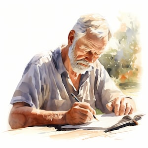 Man schrijven van clipart, afbeeldingen van de schrijver, 10 aquarel illustraties, afdrukbare jpg's, Instant Download, Commercieel gebruik, Paper Craft, student schrijven