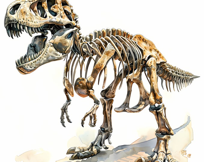 T-Rex Skeleton Clipart, Dinosaur Bones Images, 10 Watercolor Clip Art, Printable JPGs, Instant Download, Commercial Use, Paper craft
