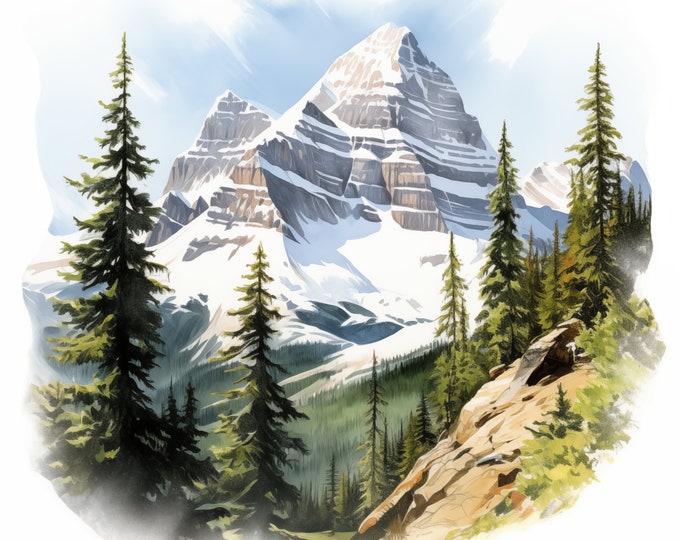 Canadian Rockies Clipart, Mountains Landscape Images, 10 Watercolor Clip Art, Printable JPGs, Instant Download, Commercial Use