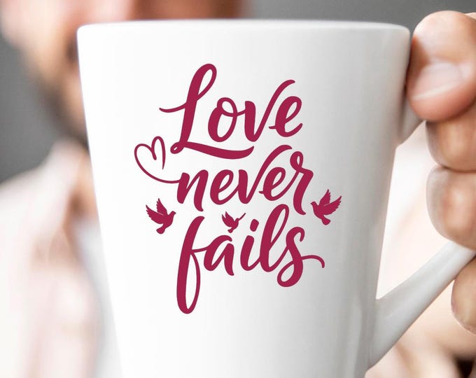 Love Never Fails SVG, Bible Verse Quote T-Shirt Print, Heart Dove DXF PNG Christian Design for Cricut Silhouette