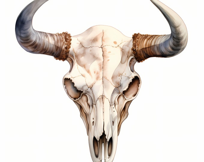 Cow Skull Clipart, Bull Skull Images, 10 Watercolor Clip Art, Printable JPGs, Instant Download, Commercial Use, Paper craft