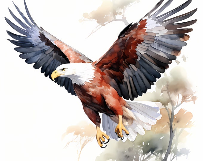 Eagle Clipart, African Fish Eagle Images, 10 Watercolor Clip Art, Printable JPGs, Instant Download, Commercial Use, Paper craft