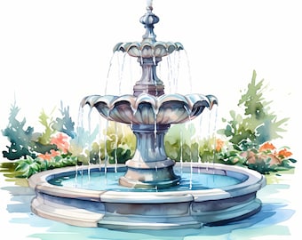 絵画 water fountain Garden Fountain Clipart, Water Fountain Images, 10
