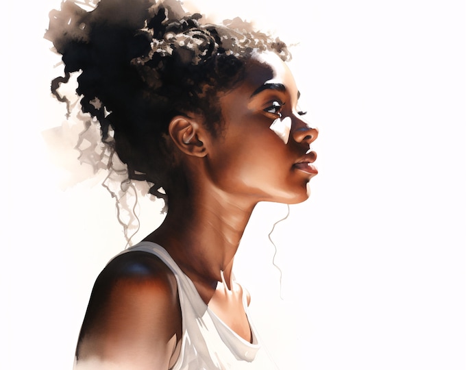 Watercolor Black Woman Portrait Clip Art: African American Images (JPGs, Commercial Use, Digital Download)