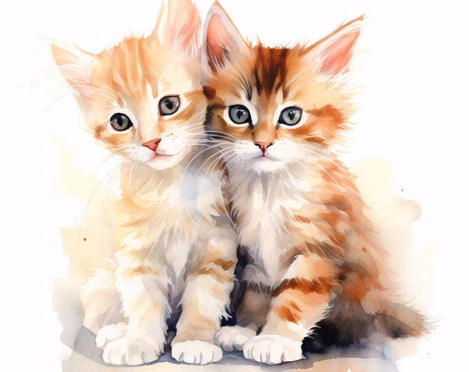 Cute Cats Clipart, Kitten Friends Images, 10 Watercolor Clip Art, Printable JPGs, Instant Download, Commercial Use, Paper craft