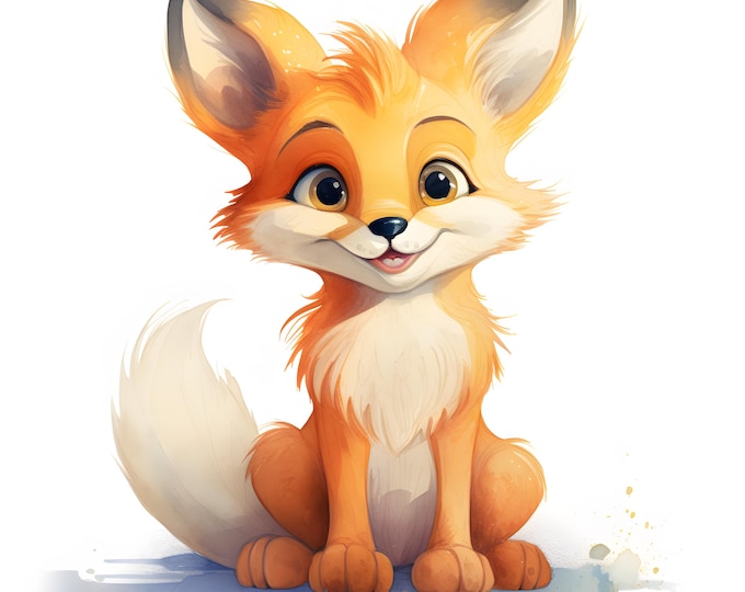 Fox Clipart, Cartoon Fox Images, 10 Watercolor Clip Art, Printable JPGs, Instant Download, Commercial Use, Paper craft