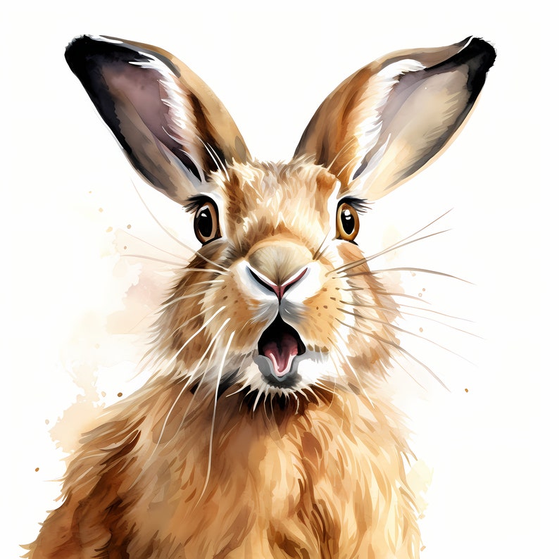 Surprised Hare, Shocked Rabbit, Forest Animal Watercolor Clipart Set ...