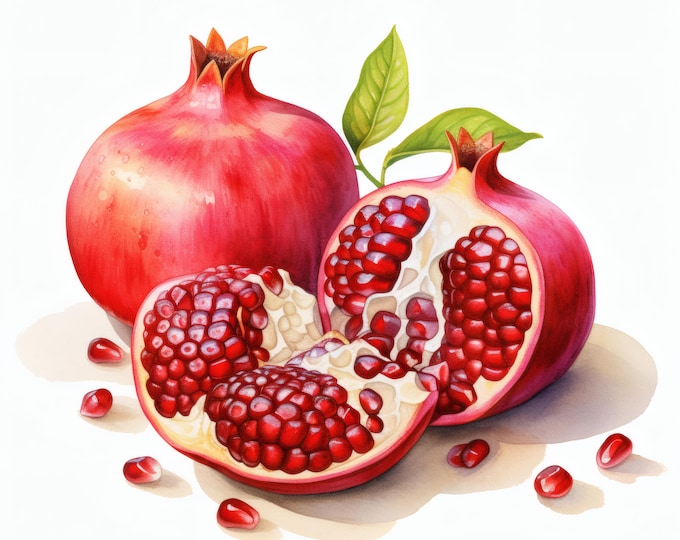 Pomegranate Clipart, Fresh Red Fruit Images, 10 Watercolor Clip Art, Printable JPGs, Instant Download, Commercial Use, Paper craft