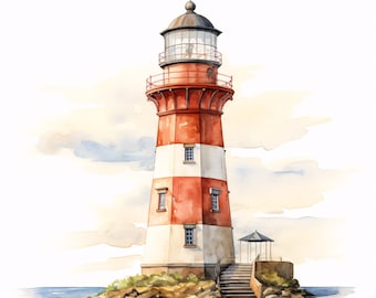Lighthouse Clipart, Coastal Tower Images, 10 Watercolor Clip Art, Printable JPGs, Instant Download, Commercial Use, Paper craft
