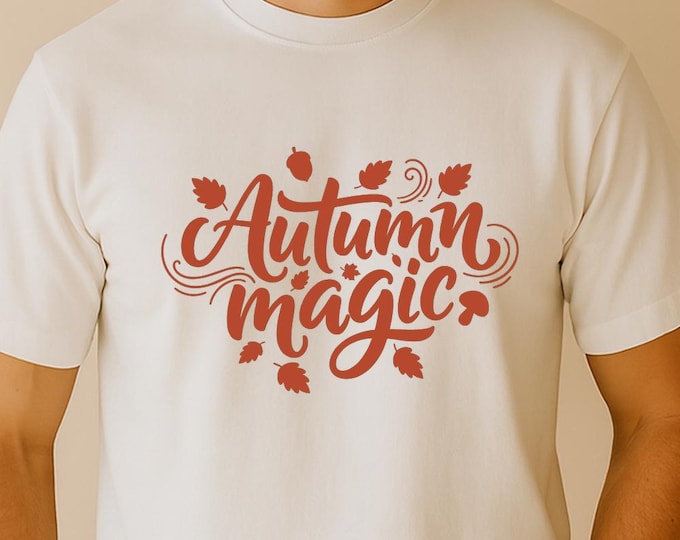 Autumn Magic SVG, Fall Quote DXF PNG T-Shirt Print, Thanksgiving Season Leaves Cut File Design for Cricut Silhouette
