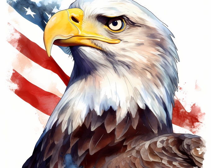 Eagle Clipart, Eagle with USA Flag Images, 10 Watercolor Clip Art, Printable JPGs, Instant Download, Commercial Use, Paper craft